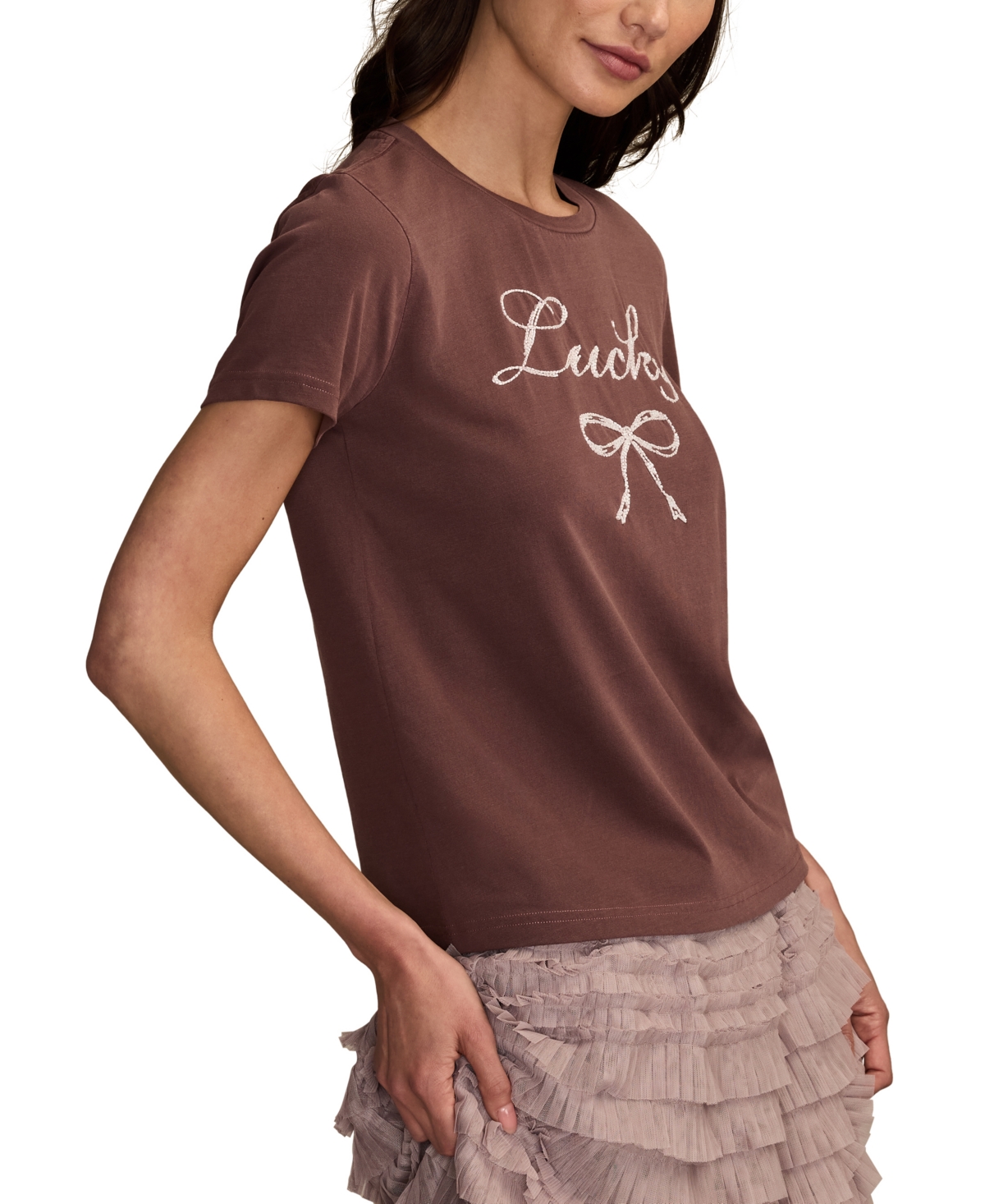 Lucky Brand Women's Bow Seed Beads Crewneck T-Shirt