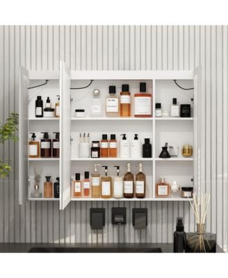 Bathroom Cabinet with Mirror Doors, Wall-Mounted Mirror Cabinet with Storage