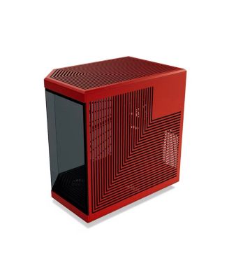 Y70 Dual Chamber Modern Aesthetic Panoramic Tempered Glass EATX Mid-Tower Computer Case, Red