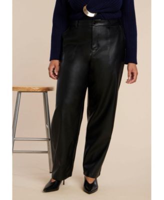 Women's Faux Leather Pintuck Straight Leg Pant