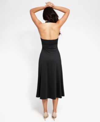 Women's Shapewear Sculpting Backless Halter A-Line Midi Dress