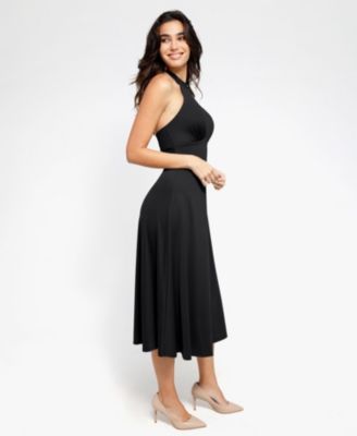 Women's Shapewear Sculpting Backless Halter A-Line Midi Dress