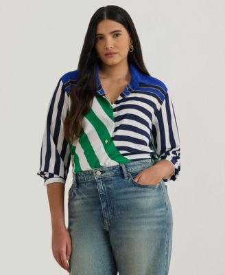 Lauren Ralph Lauren - Plus Size Striped Long-Sleeve Shirt