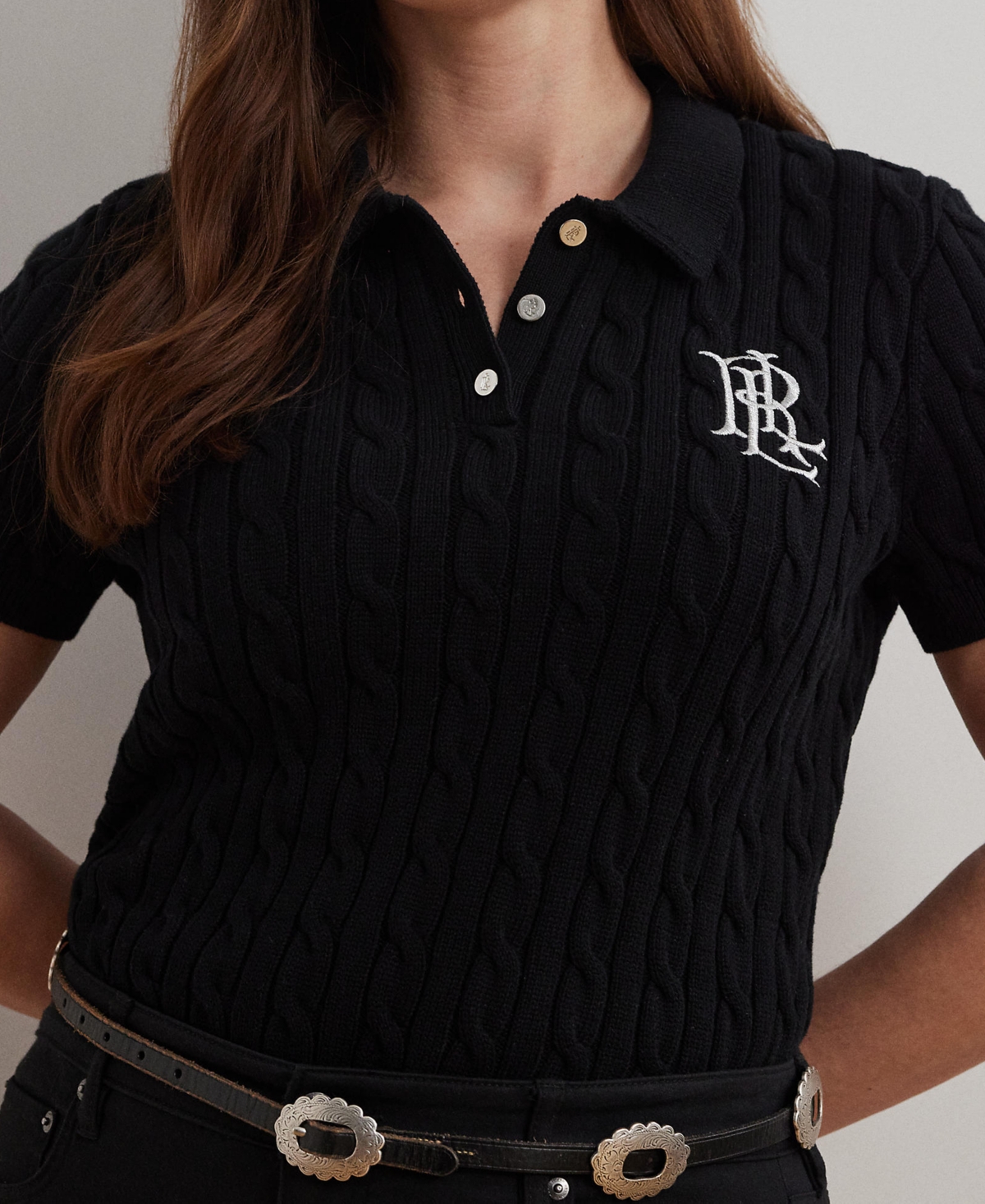 Lauren Ralph Plus Cable-Knit Polo Shirt