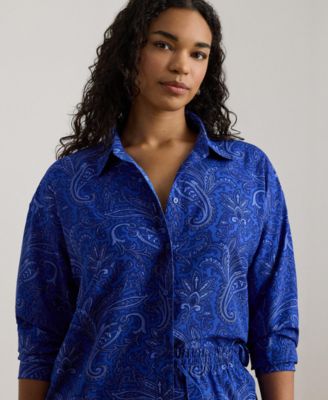 Plus Size Paisley Print Button-Down Shirt