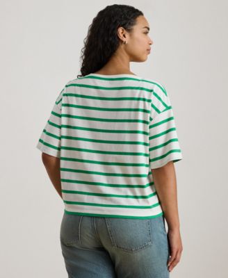 Plus Size Striped Boat Neck T-Shirt