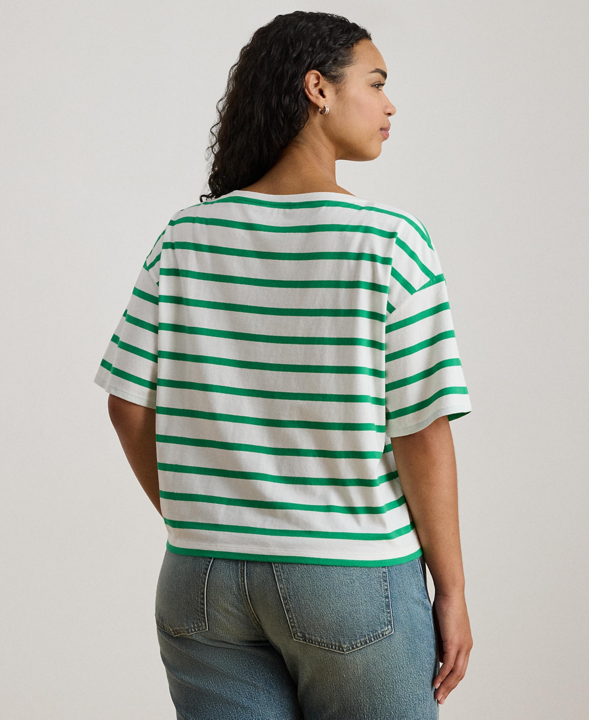 Lauren Ralph Plus Striped Boat Neck T-Shirt
