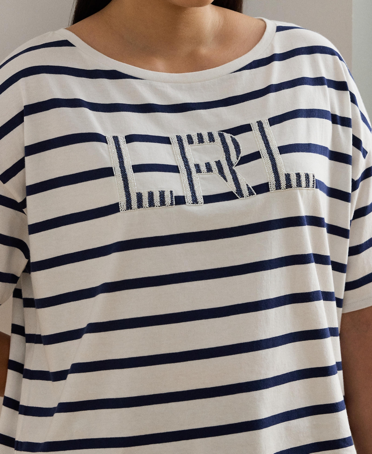 Lauren Ralph Plus Striped Boat Neck T-Shirt