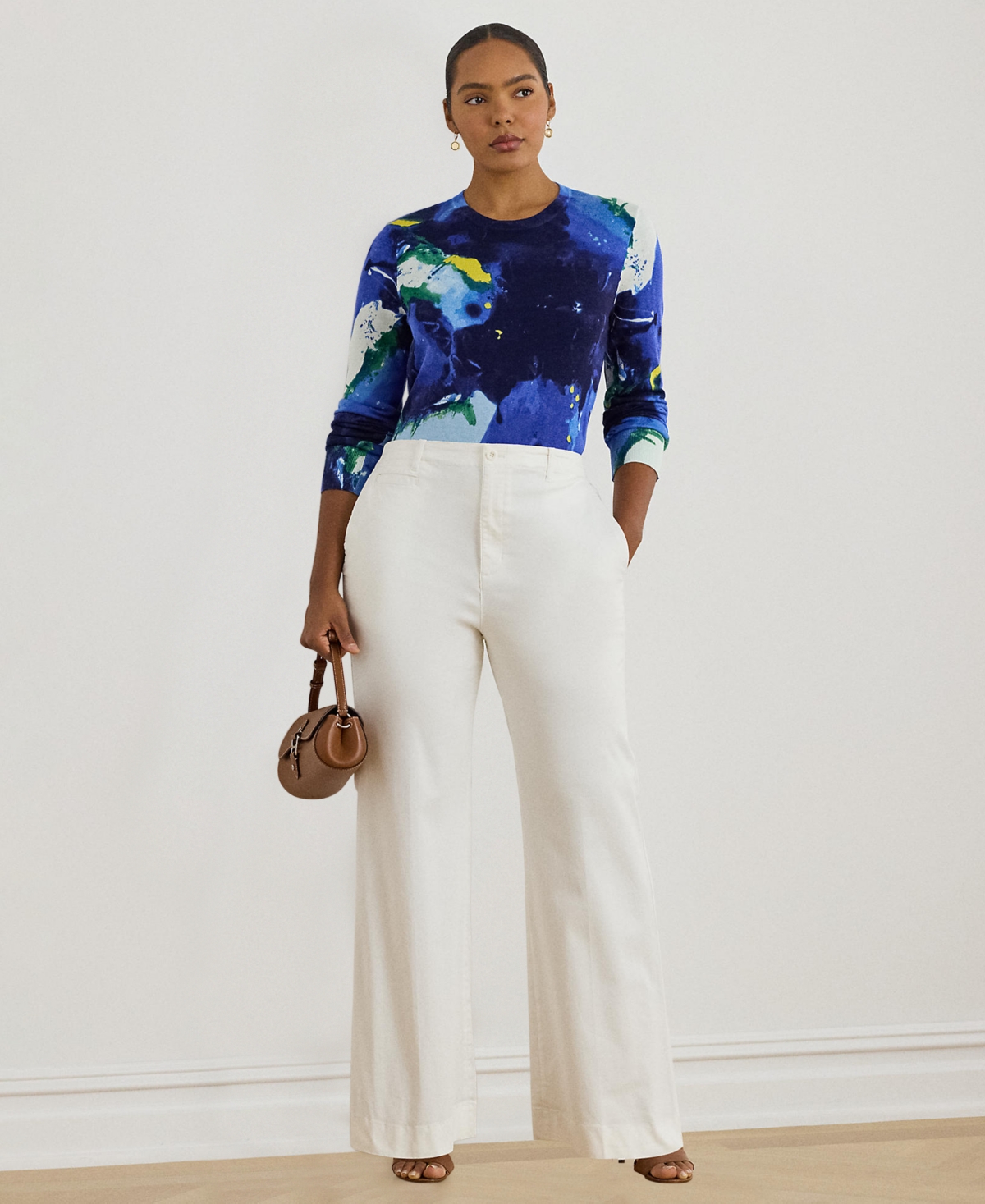 Lauren Ralph Plus Abstract-Motif Long-Sleeve Sweater