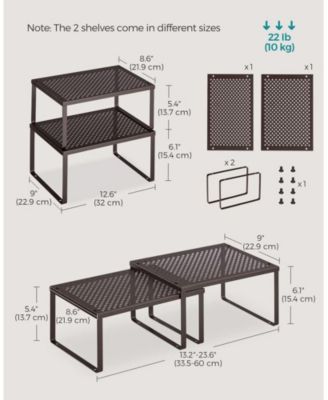 Cabinet Shelf Organizer, Stackable, Expandable, Set of 2 Metal Kitchen Counter Shelves
