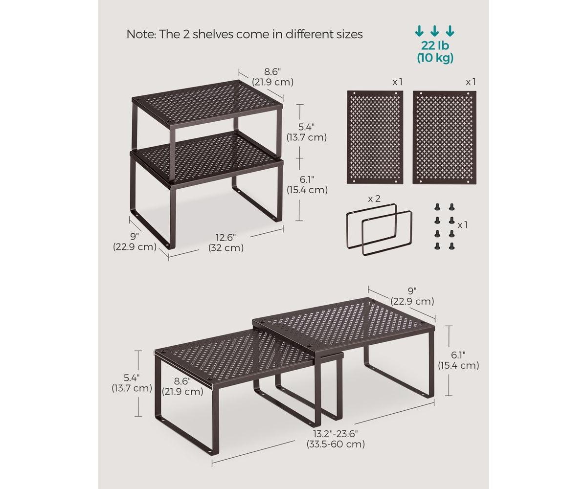 Slickblue Cabinet Shelf Organizer, Stackable, Expandable, Set of 2 Metal Kitchen Counter Shelves