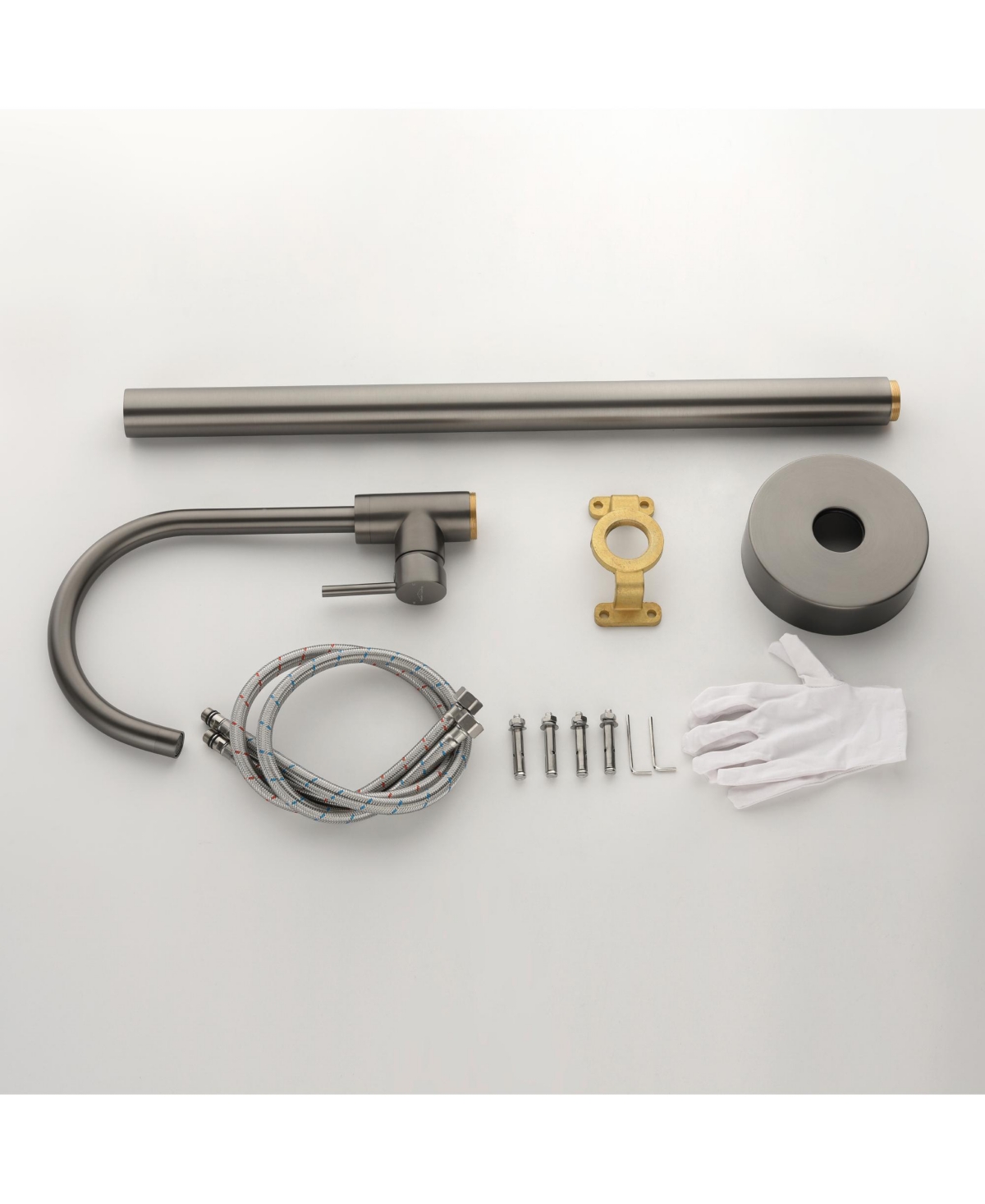 Boyel Living Freestanding Floor Mount Single Handle Bath Tub Filler Faucet with Water Supply Lines in Brushed Gold