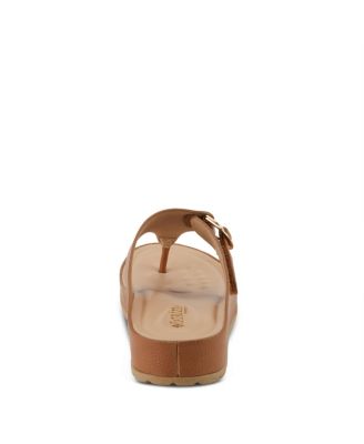 Women's ROZETA Toe Thong Sandals with Gold Buckle and Comfort Footbed