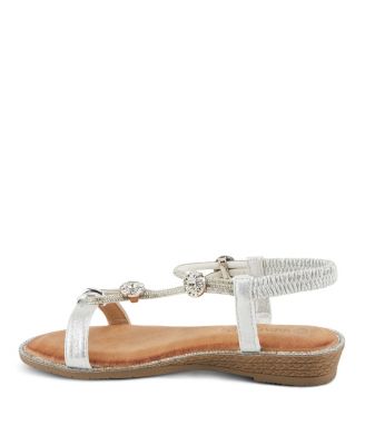 Women's CHARMER Crystal Jeweled T-Strap Flat Sandals with Stretch Back