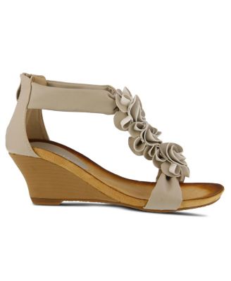 Women s HARLEQUIN Floral T-Strap Wedge Sandals with Back Zipper