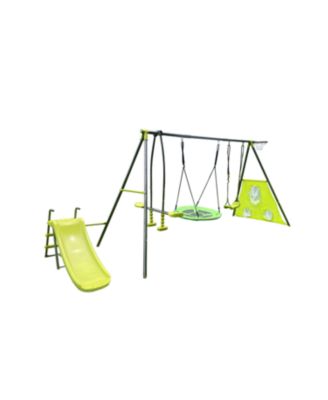 Boys Saucer Swingset with Mini Slide for Outdoor Play