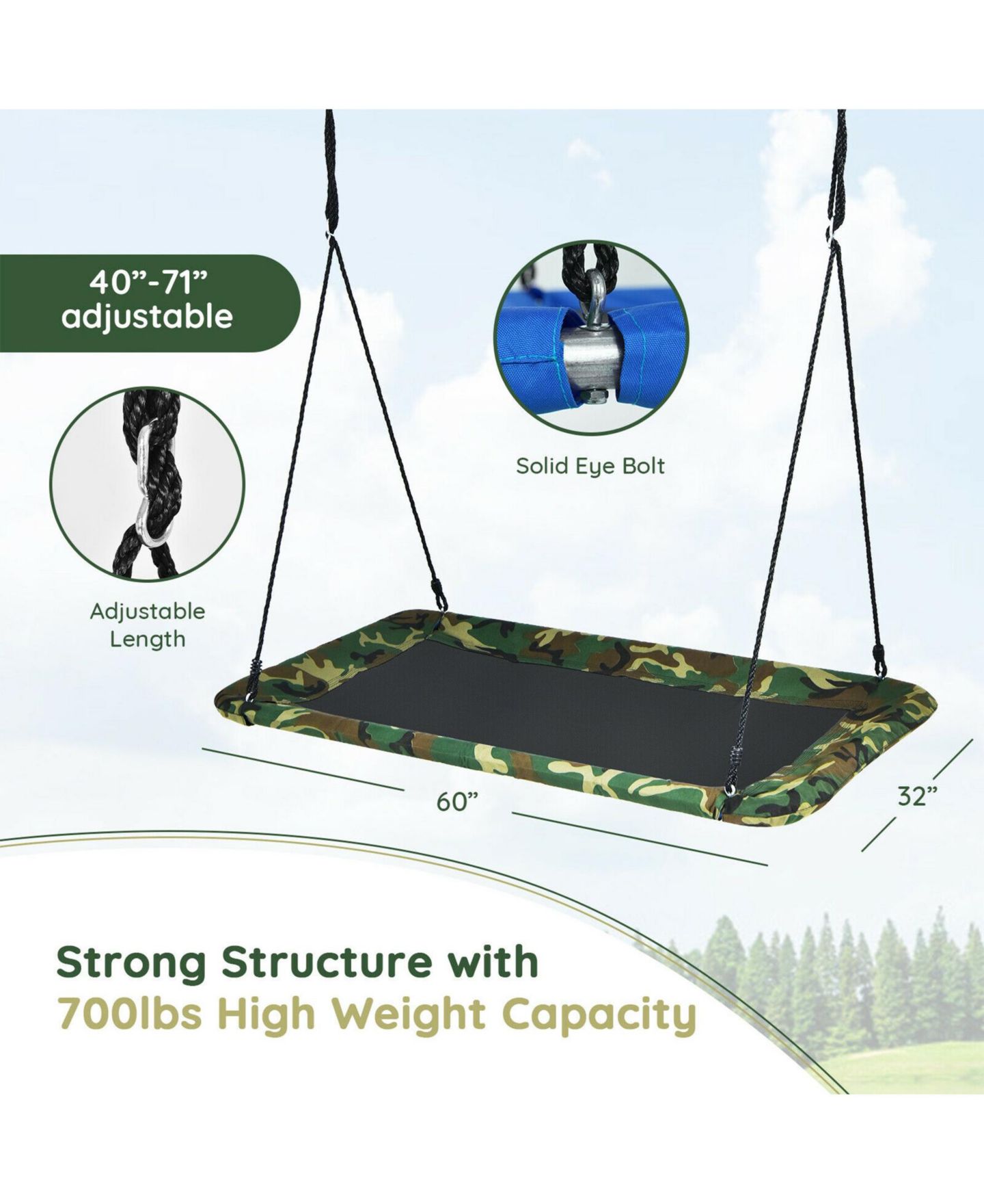 Детская игрушка SUGIFT 60-Inch Height-Adjustable Platform Tree Swing, 700 lbs, Ages 3+, цвет: Чёрный — фото 2