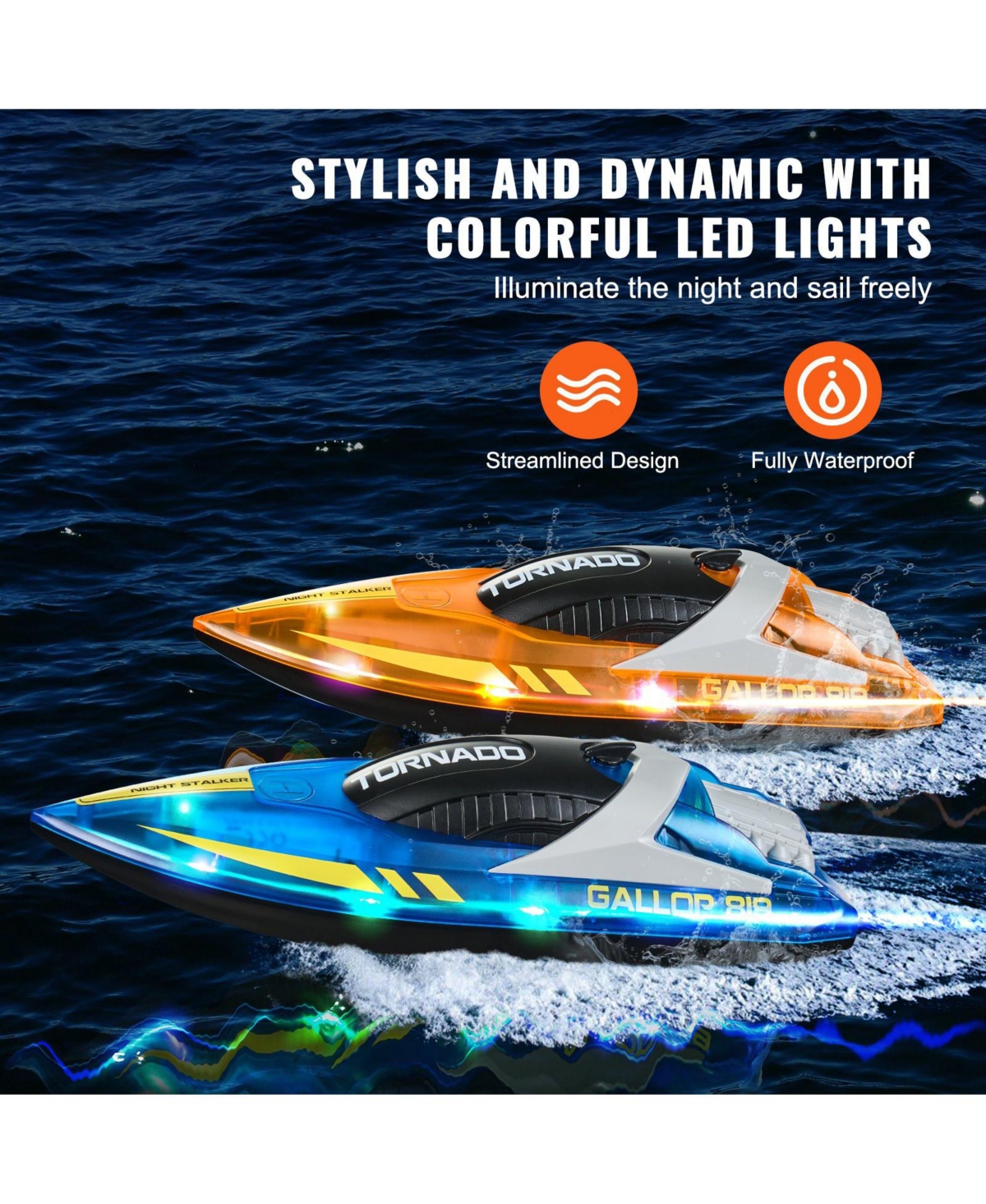 Mecale 2.4GHz Rc Racing Boat Set with Led Lights, Waterproof Design and Extra Batteries