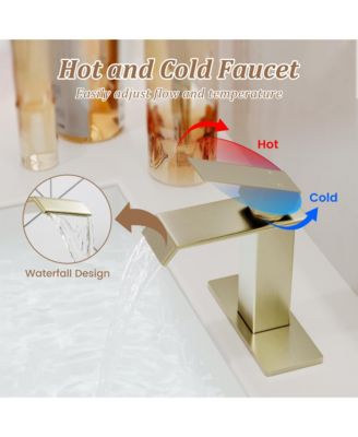Single-Handle Waterfall Bathroom Sink Faucet in Lead-Free 304 Stainless Steel with Hot/Cold Water Function