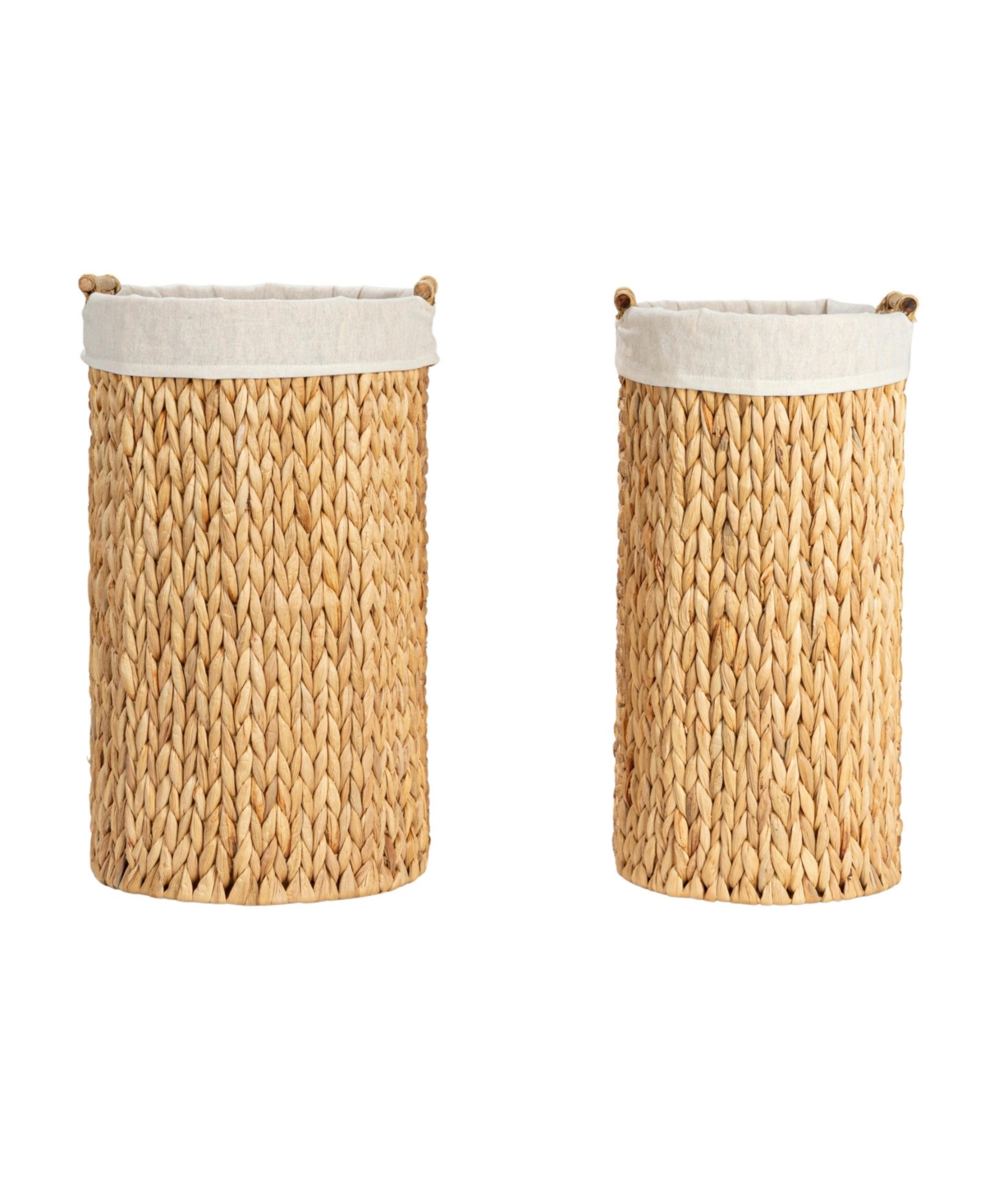 Household Essentials Handwoven Water Hyacinth Oval Hamper Set with Cotton Lining, Natural, Set of 2