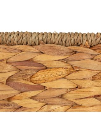 Rectangular Handwoven Water Hyacinth and Seagrass Basket with Handles