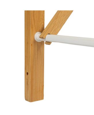 Bamboo and Metal Wall Mount Extendable Drying Rack, Compact Upscale Laundry Rack with 8 Dowels, White