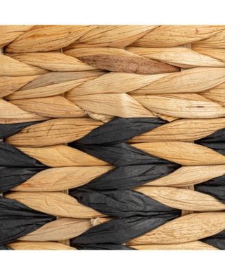 Natural Water Hyacinth and Paper Basket with Stripes