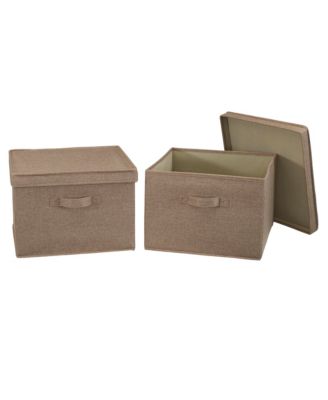 Square Storage Box With Lid, 15”x15”x10”, Latte