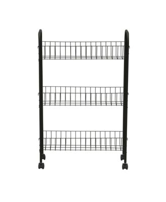Slim Storage Cart, 3 Shelf Storage Cart with Wheels, Black