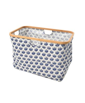 Bamboo Rimmed Krush Container Basket with Cut Out Handles, Tan Chevron