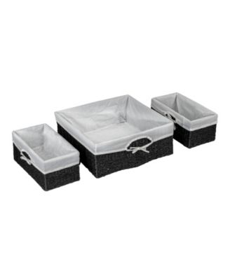 Wicker Basket Set, 3 Pieces, 1 Large and 2 Small Water Hyacinth Baskets