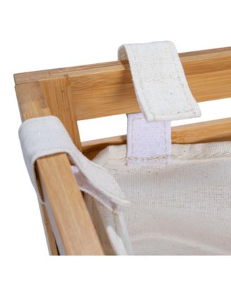 Slatted Natural Hamper with Cushioned Lid and Removable Cotton Bag, Natural