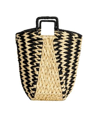 Zigzag Woven Paper Rope Basket, Black and Natural