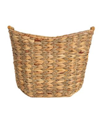 Water Hyacinth Seagrass Scoop Basket with Bamboo Handle, Natural
