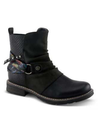 Women’s GOSSIFLEUR Floral Moto-Inspired Boots with Stud Accents and faux fur Lining