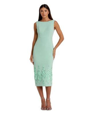Women's Flower Beading Crepe Sleeveless Midi Dress