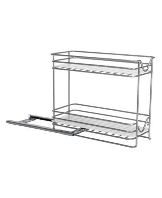 Glidez Steel Pull-Out Storage Organizer with Plastic Liners, 2 -Tier Design, Brushed Silver