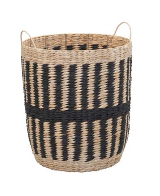 Cattail and Paper Pillar Basket, Natural and Black