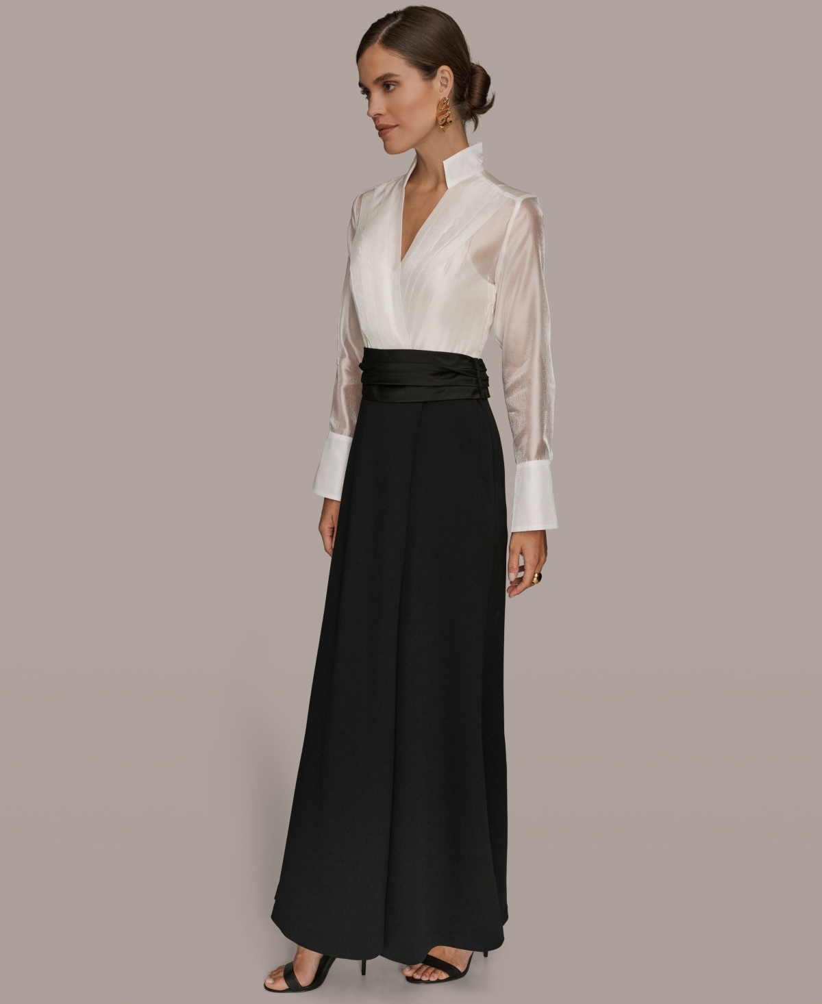 Donna Karan Women's V-neck Long-sleeve Maxi Dress In White