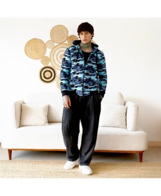 Men's Navy Blue Camouflage Fleece-Lined Jacket