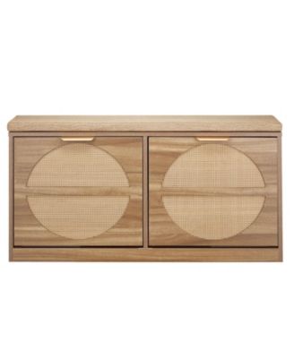 Entryway Shoe Bench with Flip Drawer and Rattan-Style Rack