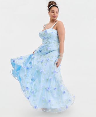 Trendy Plus Size Floral Print Applique Gown