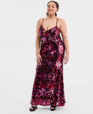 Trendy Plus Size Sequined Lace-Up-Back Gown
