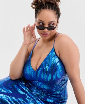 Trendy Plus Size Sequined Lace-Up-Back Gown