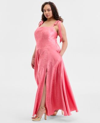 Trendy Plus Size Shoulder-Tie Side-Slit Gown
