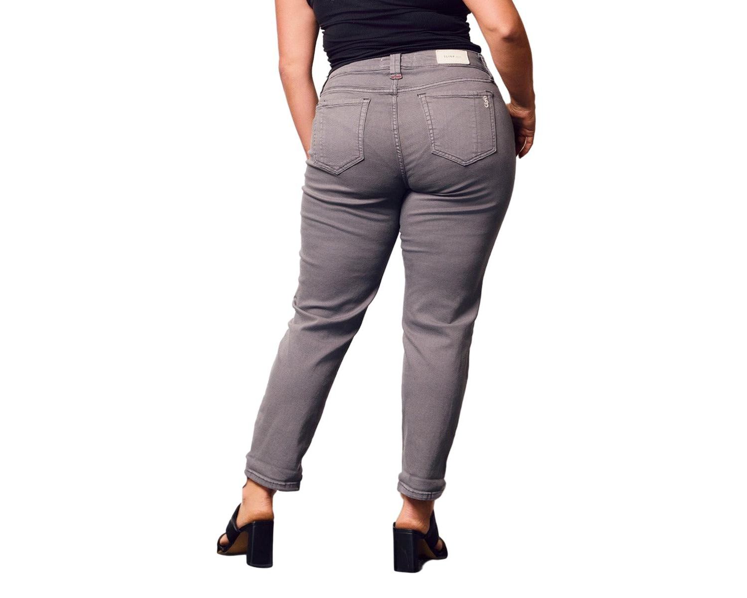 Women's Color Mid Rise Boyfriend pants in rolled 25.5" Inseam - Grey
