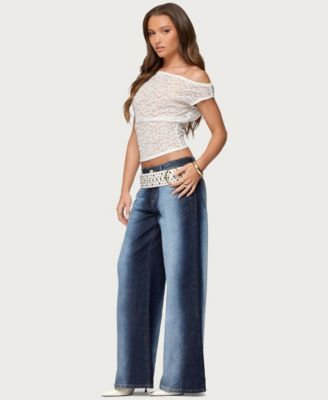 Women's Kessa Sheer Lace Off Shoulder Top