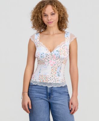 Juniors' Lace Cap-Sleeve Top