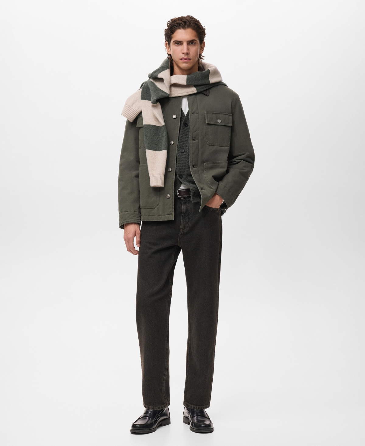 Mango Men's Pockets And Corduroy Collar Jacket