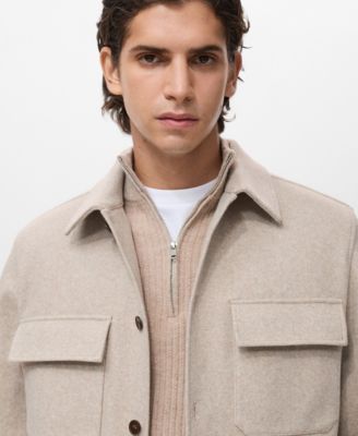 Men's Lapel Pockets Wool Effect Jacket